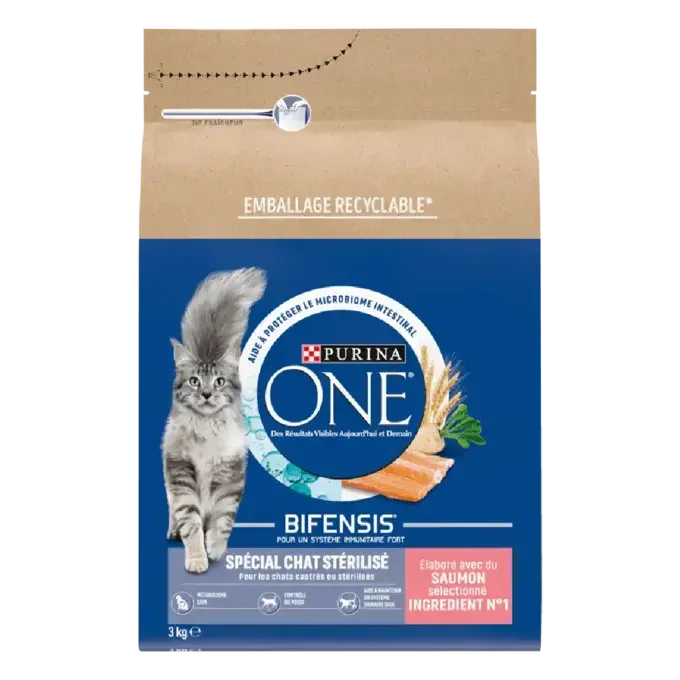 Sac Purina ONE chat stérilisé saumon et blé 3 kg